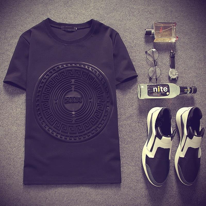 Custom Logo Embossed Longline Tshirt 100% cotton Solid Color Embossed Crew Neck men's t-shirts