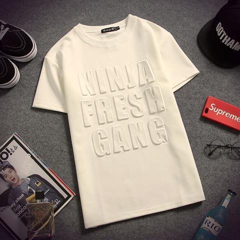 Custom Logo Embossed Longline Tshirt 100% cotton Solid Color Embossed Crew Neck men's t-shirts