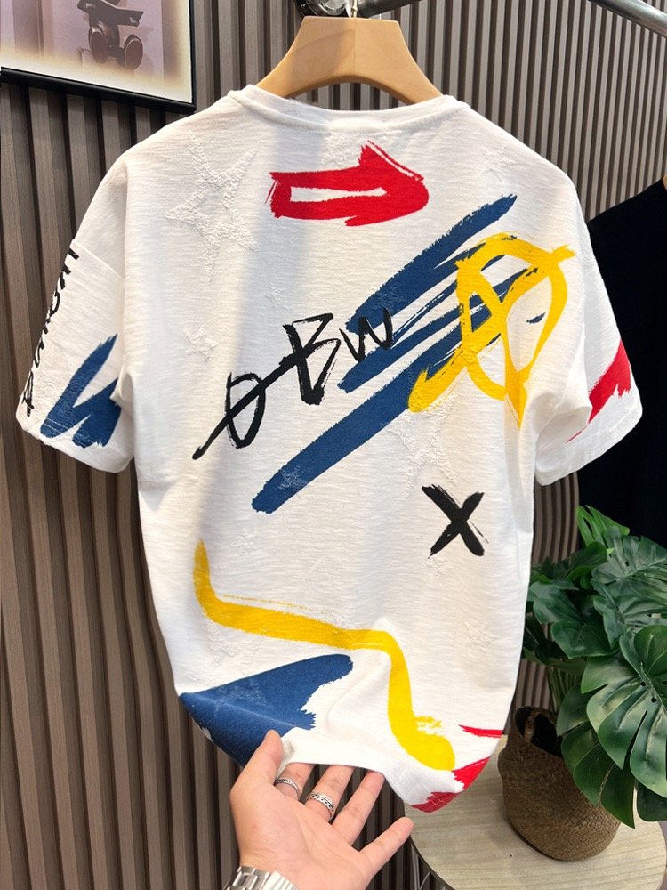 Factory Wholesale Short sleeve men's pure cotton breathable Monster fashion European station trend summer men's comics