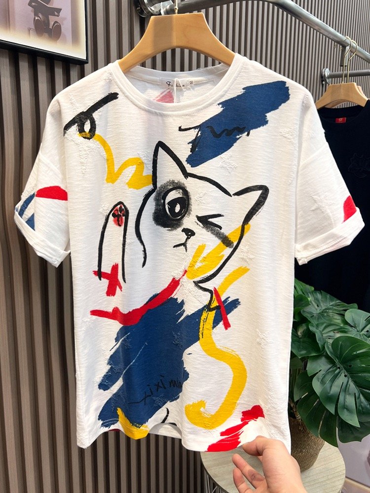 Factory Wholesale Short sleeve men's pure cotton breathable Monster fashion European station trend summer men's comics