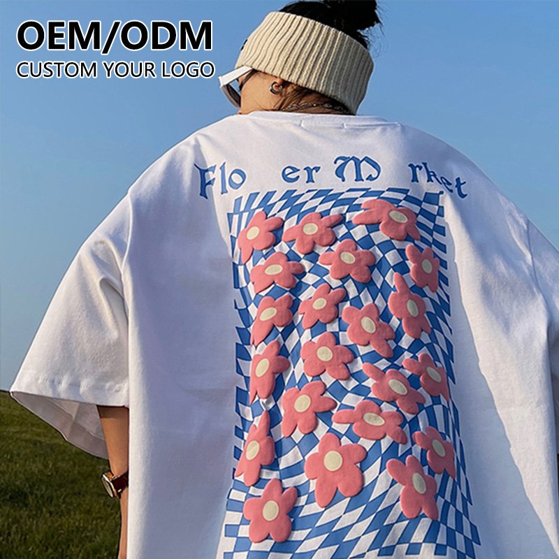 Oem Wholesale Cotton o-neck tshirt Custom 3D Foam Puff Silk Screen Printing logo Men's T-shirt