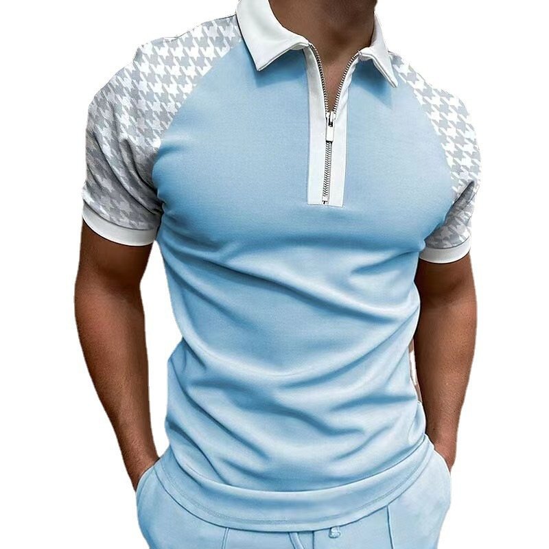 Newly Designed Lapel Comfortable Men's T-shirt Sports Polo Shirt with Zipper Large Size Short Sleeve Knitted Fabric Casual 2pcs