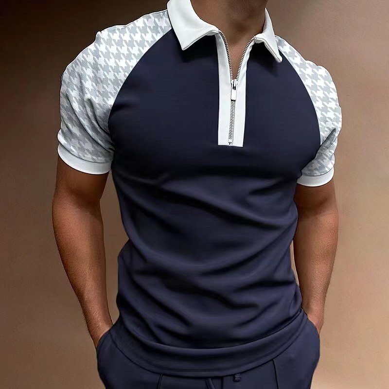 Newly Designed Lapel Comfortable Men's T-shirt Sports Polo Shirt with Zipper Large Size Short Sleeve Knitted Fabric Casual 2pcs