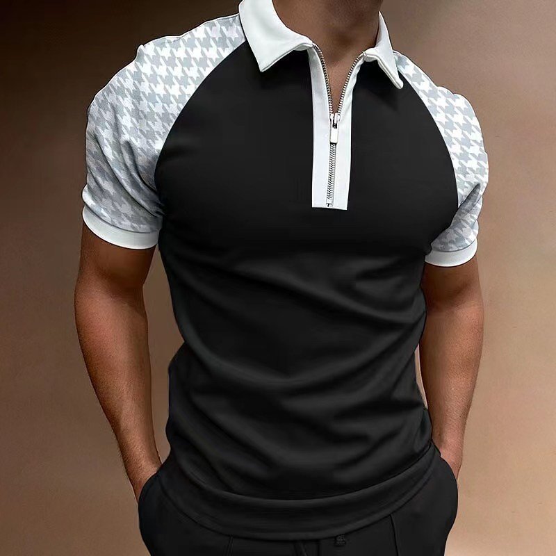 Newly Designed Lapel Comfortable Men's T-shirt Sports Polo Shirt with Zipper Large Size Short Sleeve Knitted Fabric Casual 2pcs