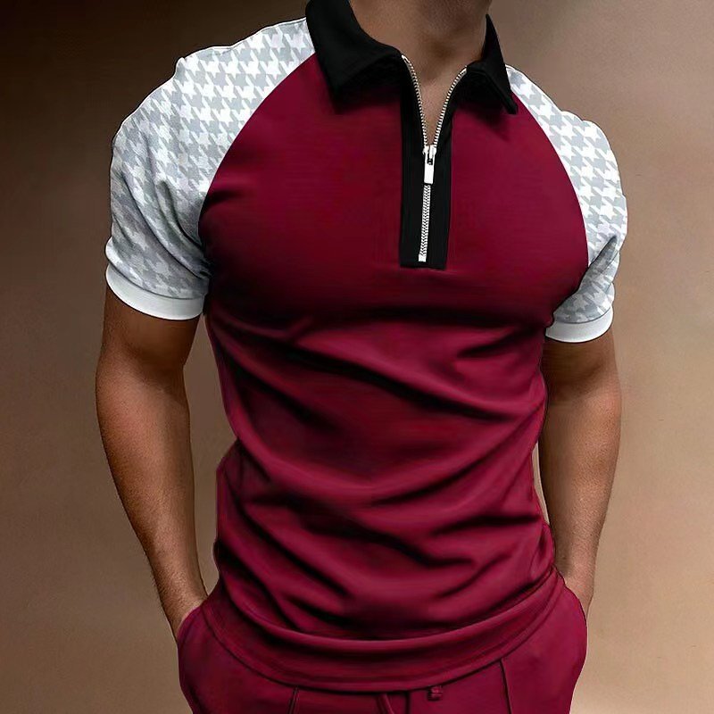 Newly Designed Lapel Comfortable Men's T-shirt Sports Polo Shirt with Zipper Large Size Short Sleeve Knitted Fabric Casual 2pcs