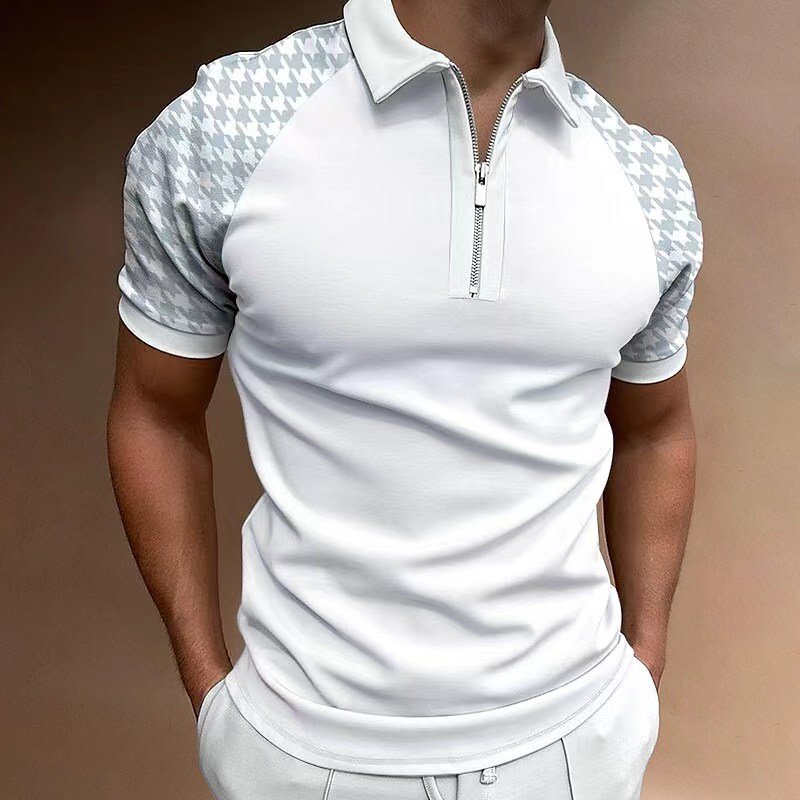 Newly Designed Lapel Comfortable Men's T-shirt Sports Polo Shirt with Zipper Large Size Short Sleeve Knitted Fabric Casual 2pcs