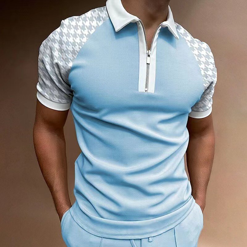 Newly Designed Lapel Comfortable Men's T-shirt Sports Polo Shirt with Zipper Large Size Short Sleeve Knitted Fabric Casual 2pcs