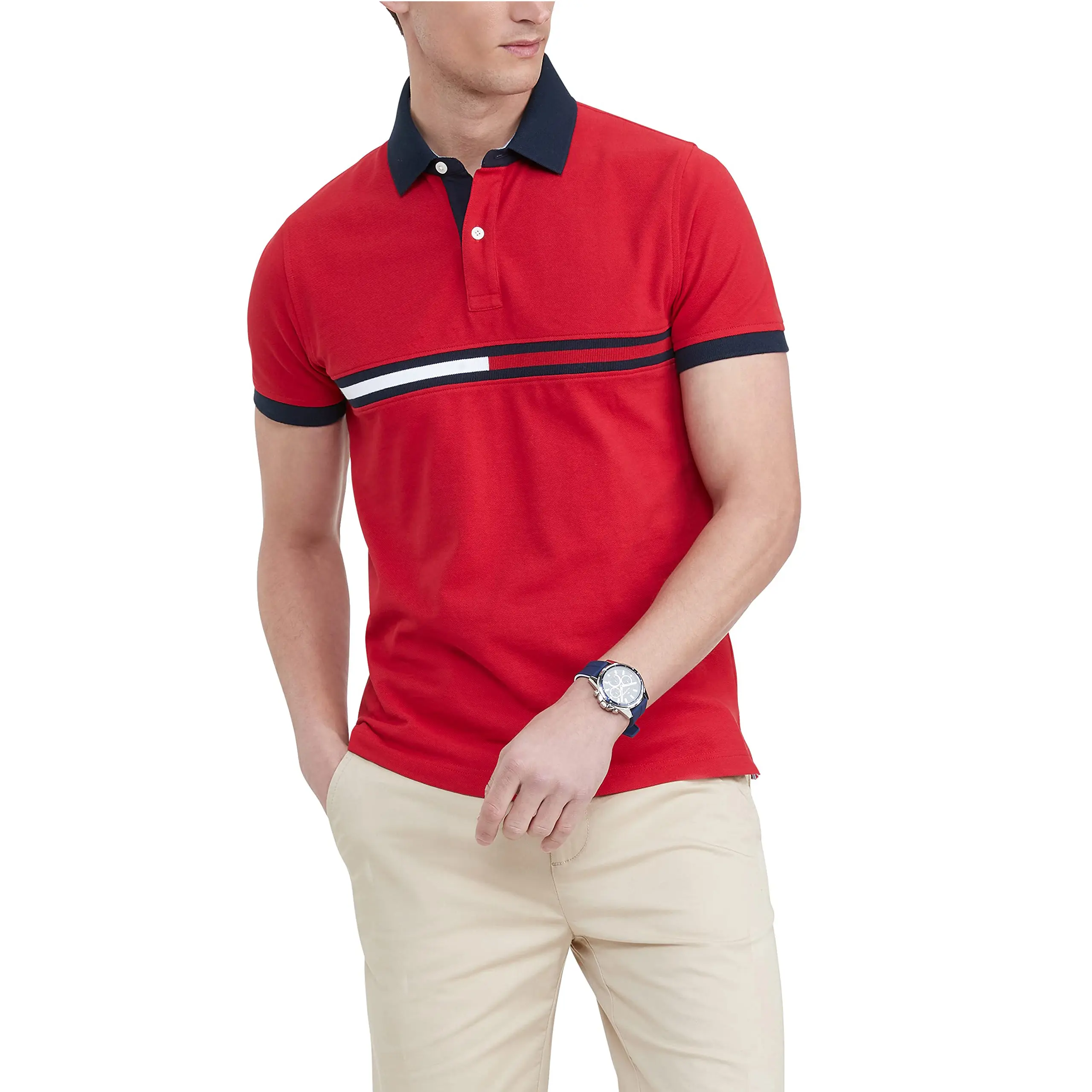 Wholesale OEM Polo Custom Logo Plus Size Color Contrast Golf T Shirts Cotton Sport Short Sleeve Embroidered Men's Polo Shirts