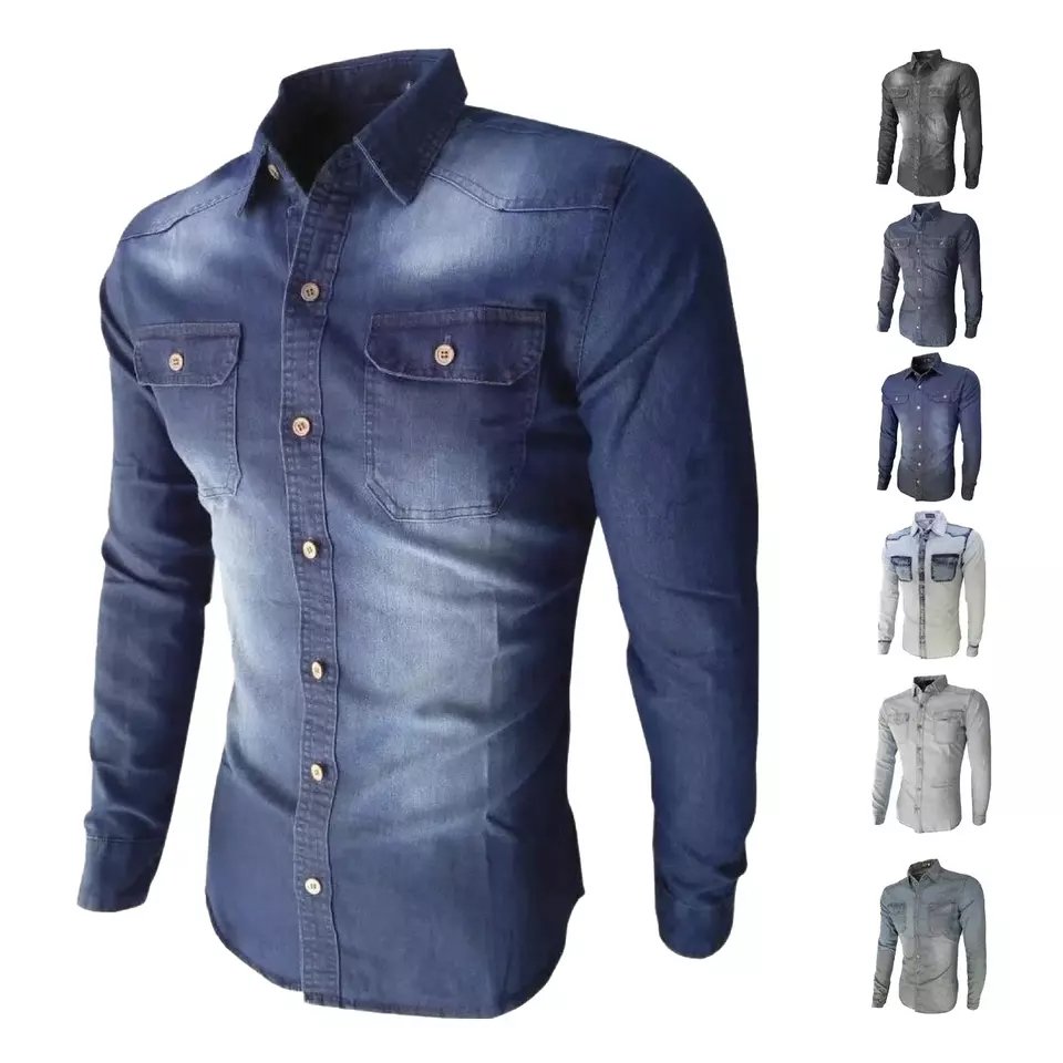 Best Quality Long Sleeve Cotton Denim Jeans flannel Shirts Casual Men Shirt for men Top selling Products With Customized Logo