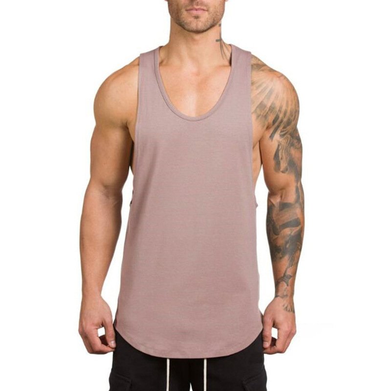 Solid Color Summer Sleeveless Sports Gym Running Men's Fitness Vests Cotton Tank Tops