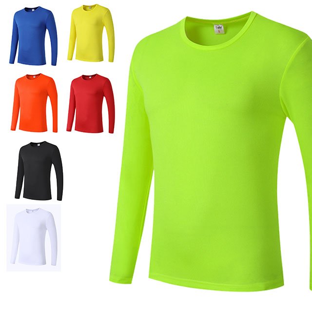 Wholesale Long Sleeve Polyester Blank Plain Men's T-shirts Custom Logo Printing White Unisex Long Sleeve Polyester T-shirt