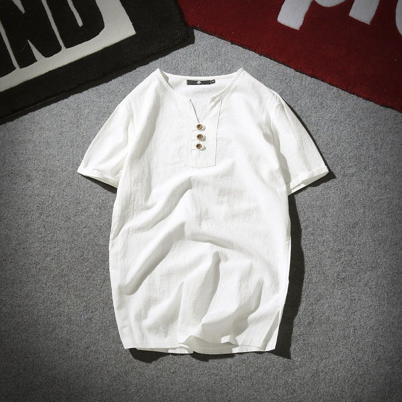 Wholesale Cotton Linen Custom logo Casual oversized Japanese Style short sleeve blank men's T shirt