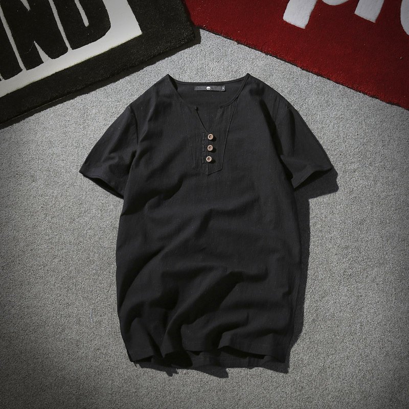 Wholesale Cotton Linen Custom logo Casual oversized Japanese Style short sleeve blank men's T shirt