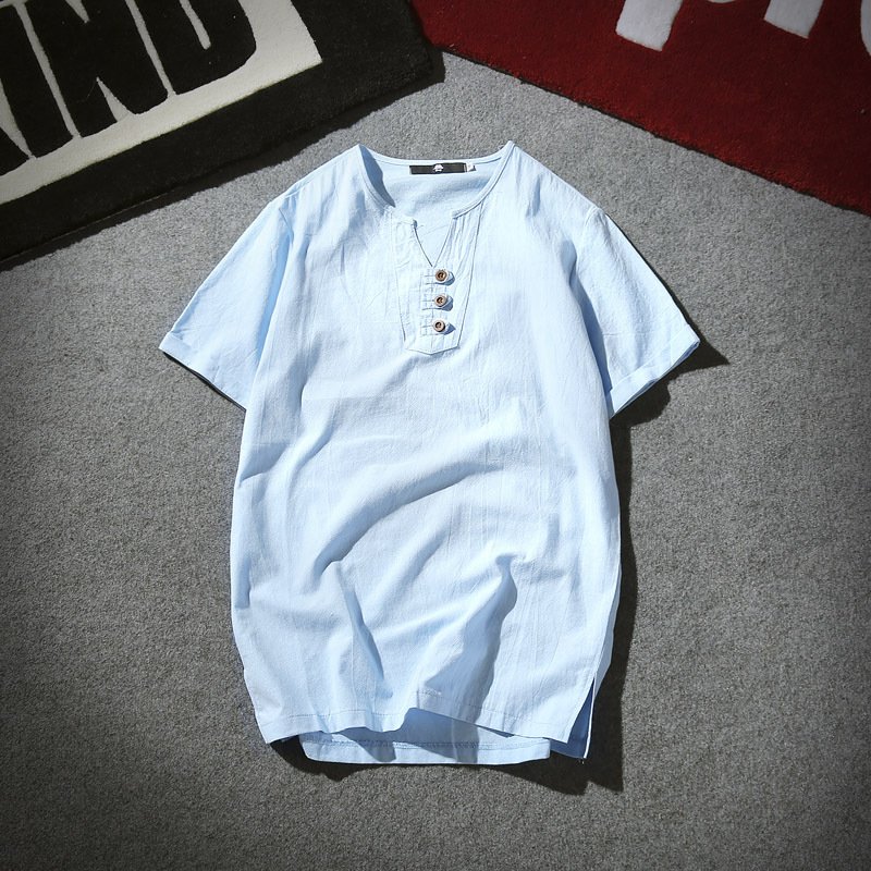 Wholesale Cotton Linen Custom logo Casual oversized Japanese Style short sleeve blank men's T shirt