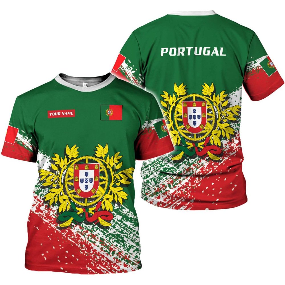 Manufacturer Custom Men's T-Shirts Portugal Flag Graphic 3D Print O-Neck Crew Short Sleeve Casual Oversized Popular Style