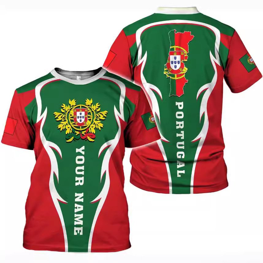 Manufacturer Custom Men's T-Shirts Portugal Flag Graphic 3D Print O-Neck Crew Short Sleeve Casual Oversized Popular Style