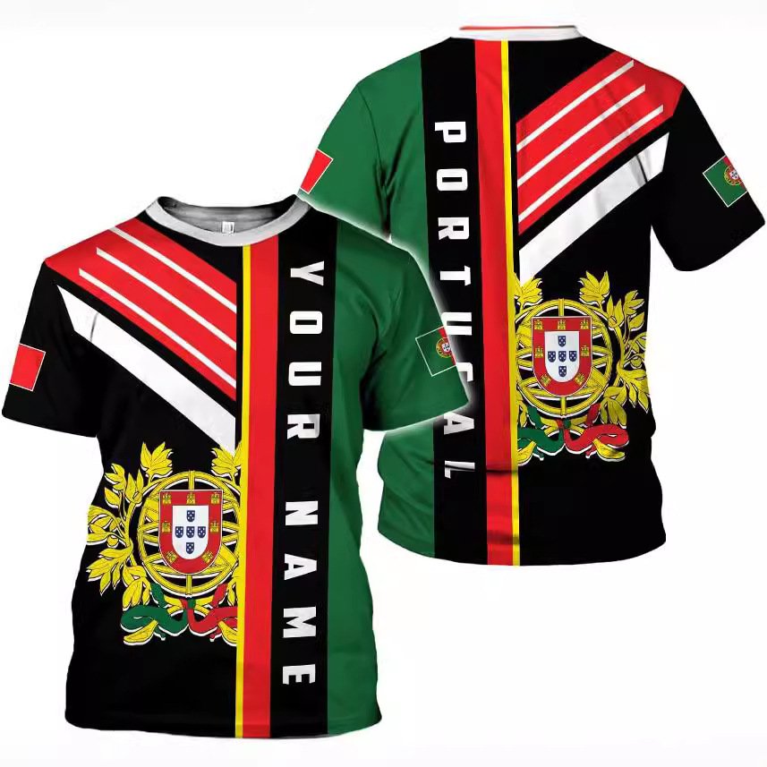 Manufacturer Custom Men's T-Shirts Portugal Flag Graphic 3D Print O-Neck Crew Short Sleeve Casual Oversized Popular Style