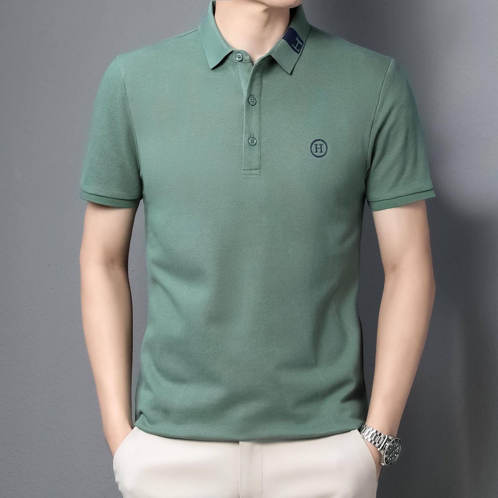 Embroidery Formal Polo Shirt for Men Moisture Wicking Quick Dry Active Athletic Men's Gym Performance Short Sleeve Golf T Shirts