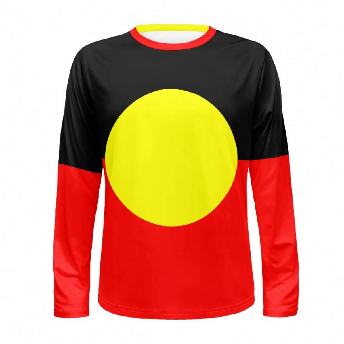 O-Neck Long Sleeves Men's T-shirt Indigenous Australian Aboriginal Flag Bottoming Male Shirt Pullover Top Autumn Fashion Clothes