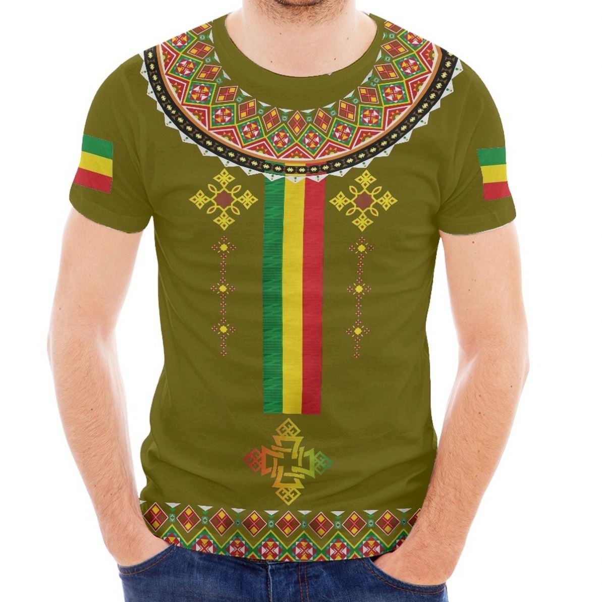 Quick Dry Oversized Ethiopian Habesha Design Men's T-shirts In Bulk Fashion Soft Ethiopia Yellow T Shirt Unisex Custom Tees Tops