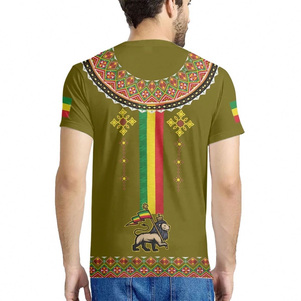 Quick Dry Oversized Ethiopian Habesha Design Men's T-shirts In Bulk Fashion Soft Ethiopia Yellow T Shirt Unisex Custom Tees Tops