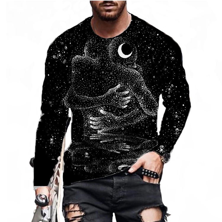 Digital 3D Printing Casual Slim Fashion Fashion Long Sleeve Men's 3D T-Shirt Wholesale
