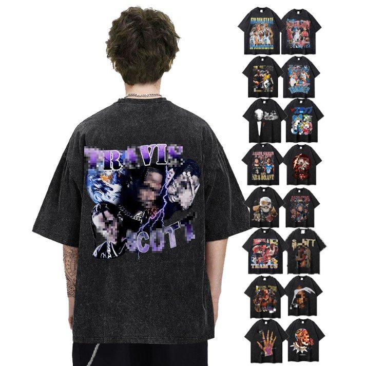 Mens T-shirt Distressed Custom Streetwear Oversized Heavyweight Acid Wash Graphic T Shirt Manufacturers for customs clothes
