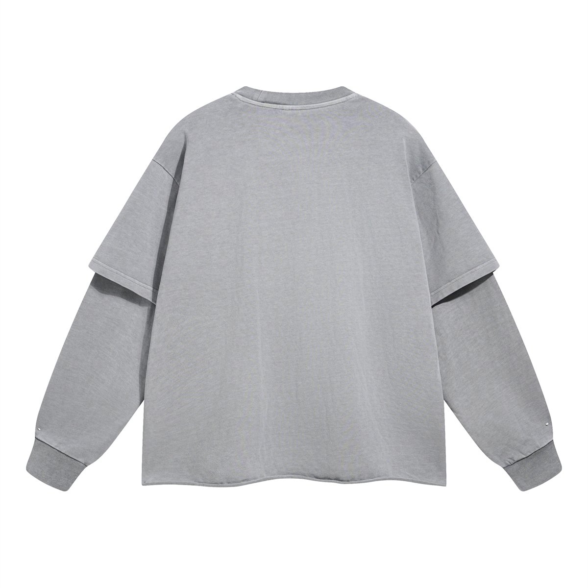 345G Pure Cotton Two Piece Sleeved Loose Edge Round Neck Long Sleeve T-shirt Vintage Washed Double Layered Sleeve Sweatshirt