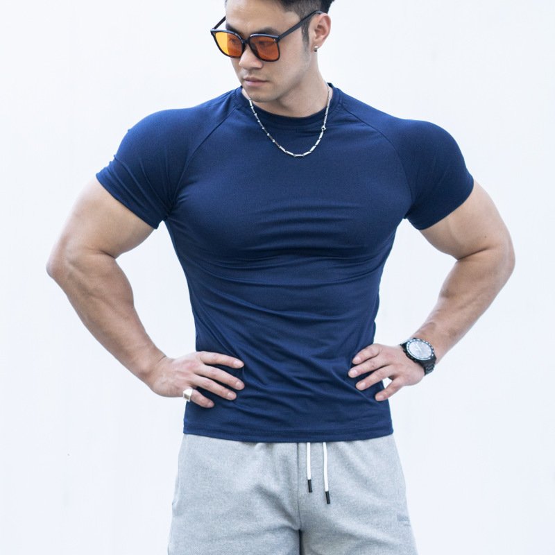 Breathable Polyester Men Running Training Blank Muscle Fit T Shirt Custom Workout Gym Men's Fitnrss Sports Compressed T-Shirt