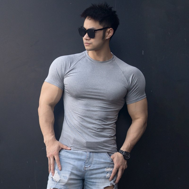 Breathable Polyester Men Running Training Blank Muscle Fit T Shirt Custom Workout Gym Men's Fitnrss Sports Compressed T-Shirt