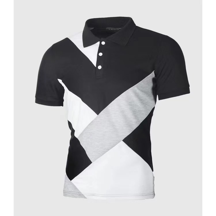 Summer three-colour patchwork short-sleeved T-shirt fashion casual colour blocking men's lapel polo shirt