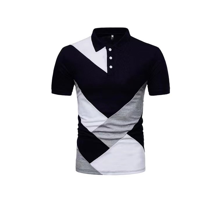 Summer three-colour patchwork short-sleeved T-shirt fashion casual colour blocking men's lapel polo shirt