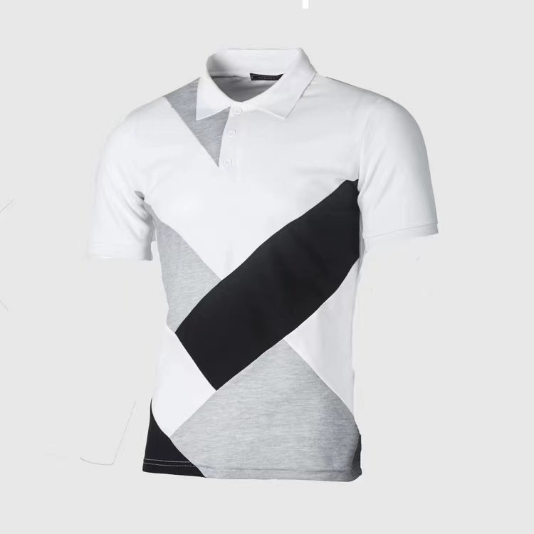 Summer three-colour patchwork short-sleeved T-shirt fashion casual colour blocking men's lapel polo shirt