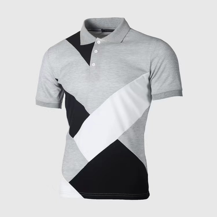 Summer three-colour patchwork short-sleeved T-shirt fashion casual colour blocking men's lapel polo shirt