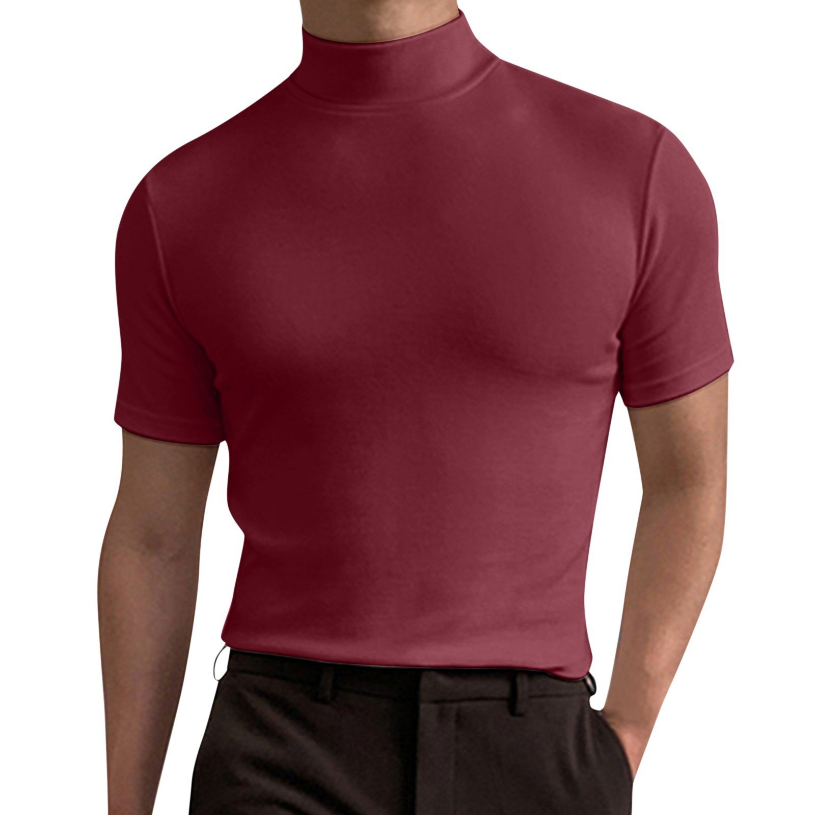 New Fashion Custom Shirts Plus Size Men'S Shirts Turtleneck Solid Color Short Sleeve T Shirt For Men