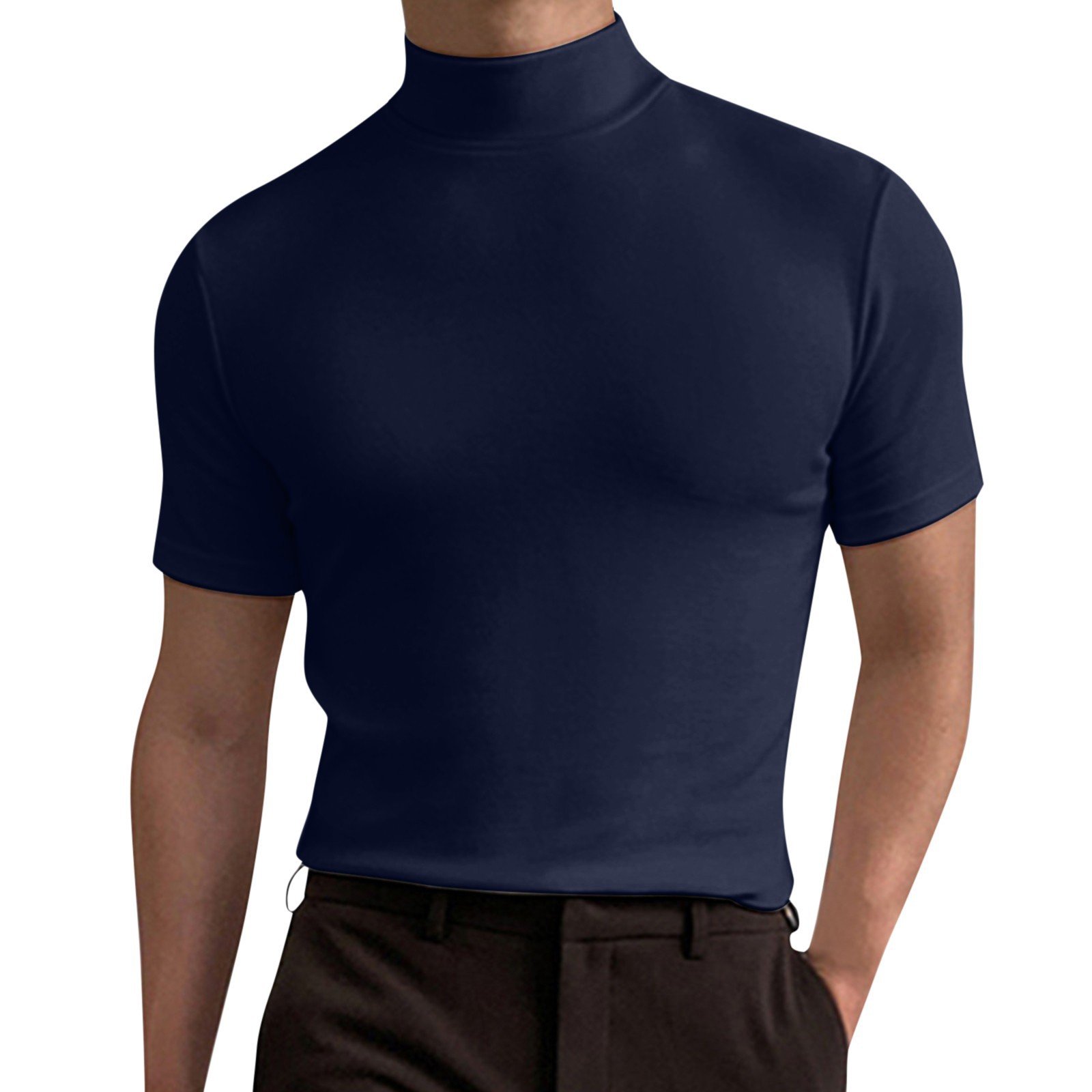 New Fashion Custom Shirts Plus Size Men'S Shirts Turtleneck Solid Color Short Sleeve T Shirt For Men