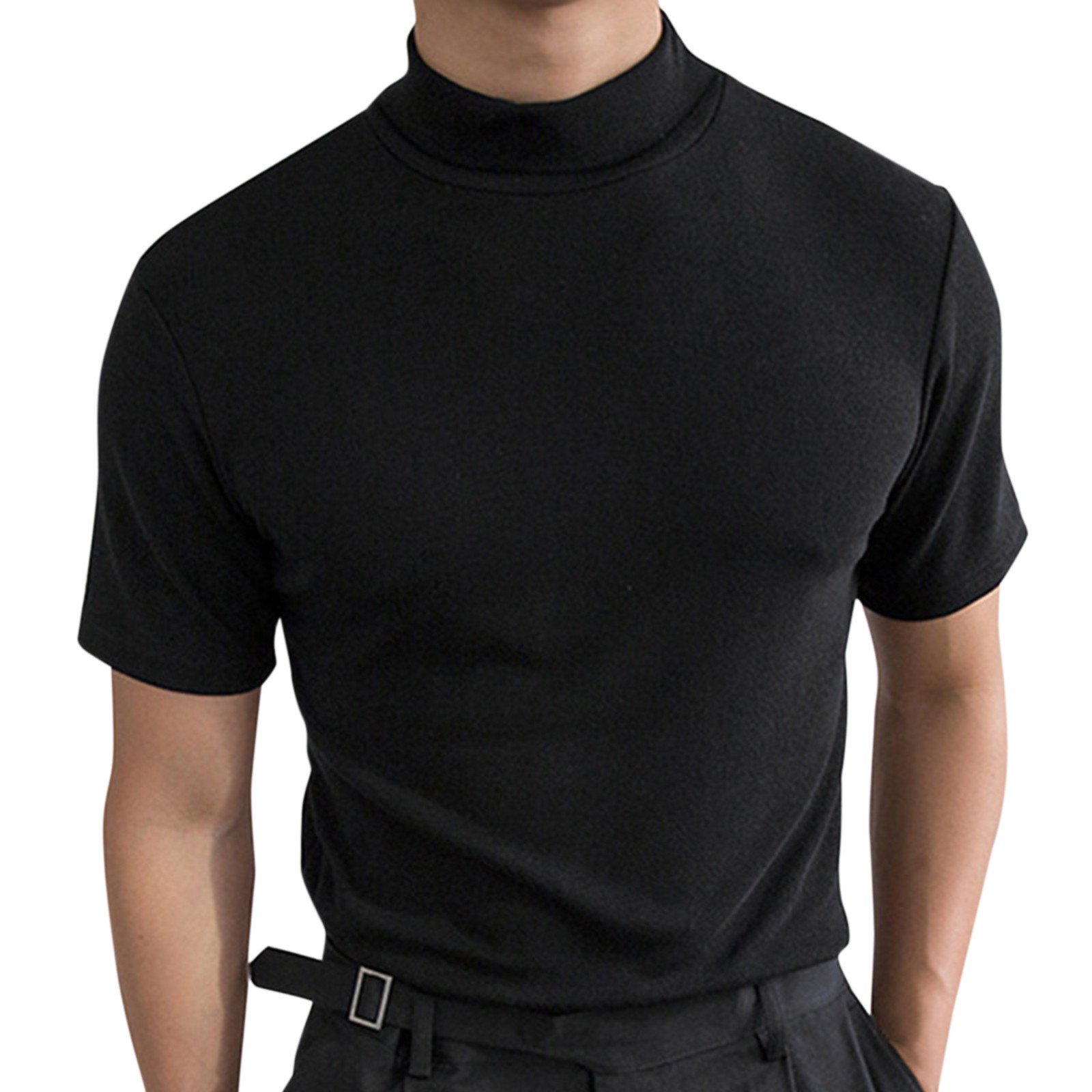 New Fashion Custom Shirts Plus Size Men'S Shirts Turtleneck Solid Color Short Sleeve T Shirt For Men