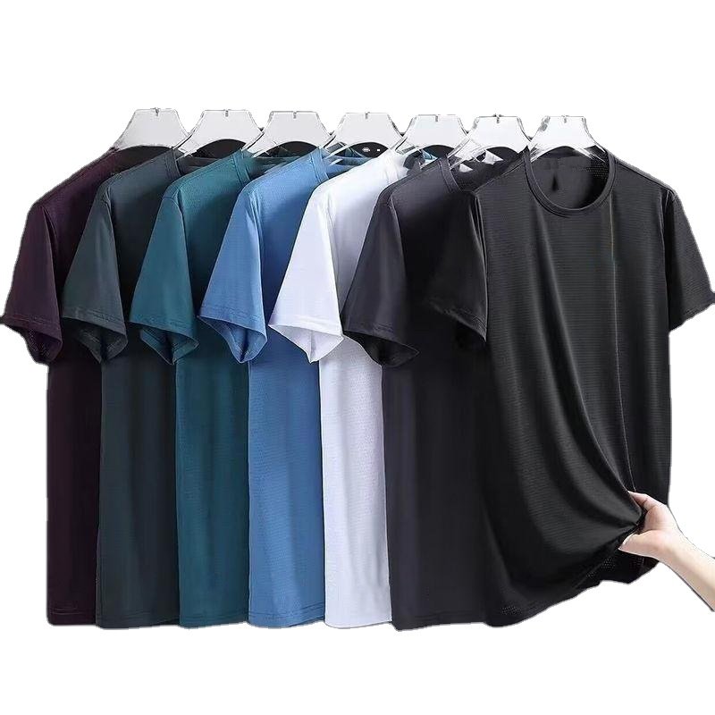 oem customized logo design plus size men's casual and versatile loose Ice silk men's summer loose short sleeved T shirt