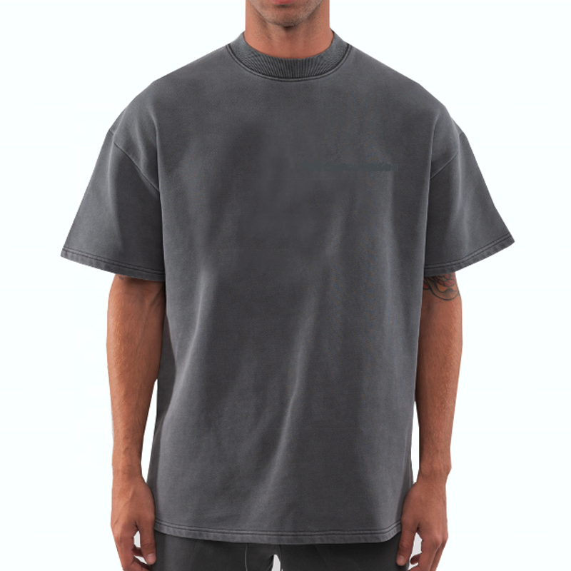 Manufacturer Hight Solid Color Pro Club Shirts Quality 280gsm Heavyweight Neck Crew Cotton Acid Washed Plus Size Men'S T-Shirts