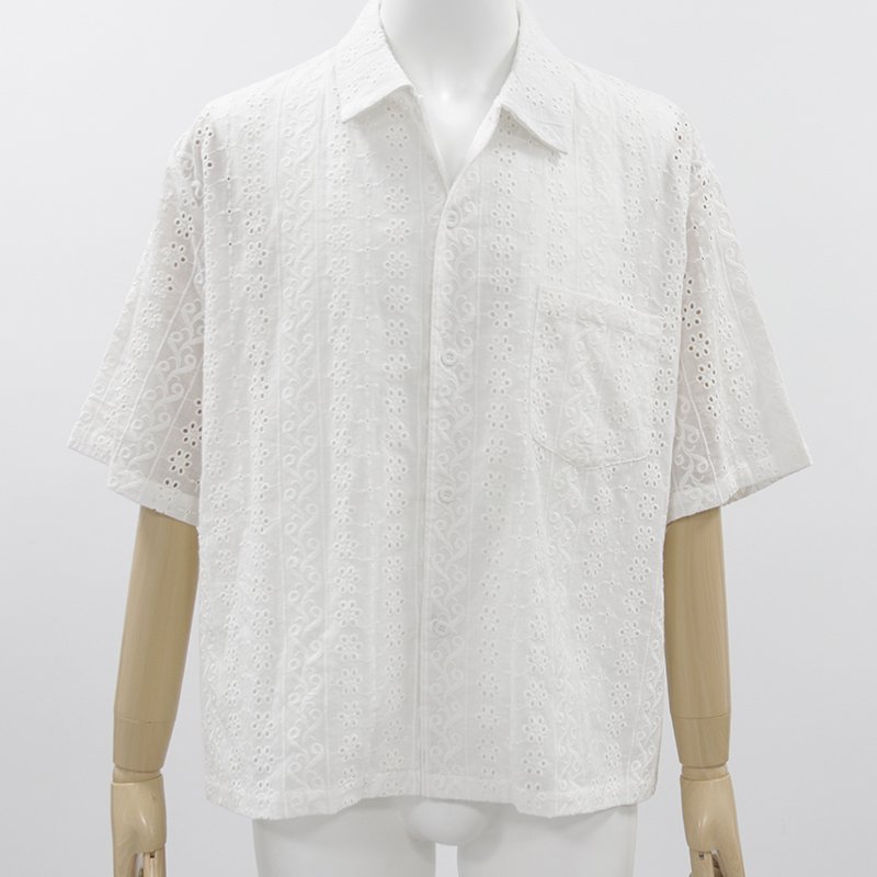 summer eyelet embroidery cropped boxy fit shirt custom high quality street wear casual t shirt
