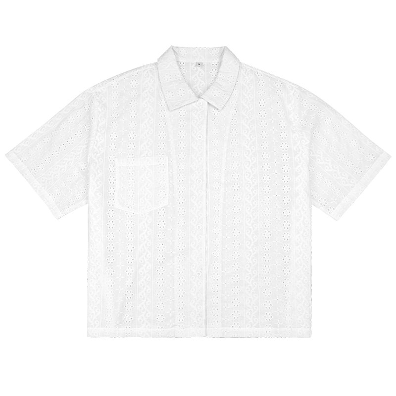 summer eyelet embroidery cropped boxy fit shirt custom high quality street wear casual t shirt