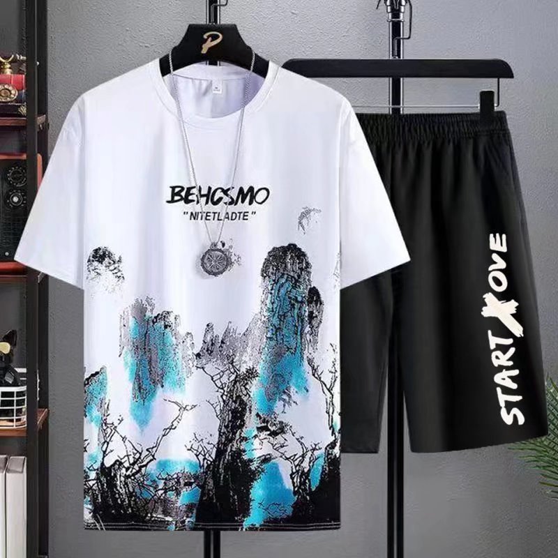 Men's Summer Short Sports Suit Leisure Short Sleeve Men's T-shirt And Shorts 2Pcs men's sets