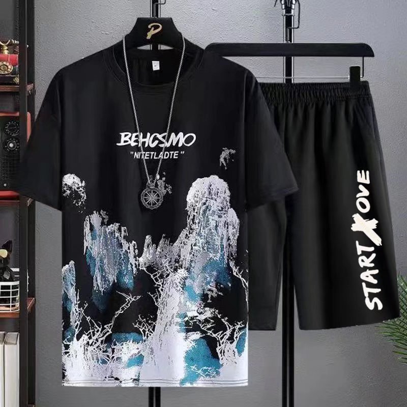 Men's Summer Short Sports Suit Leisure Short Sleeve Men's T-shirt And Shorts 2Pcs men's sets