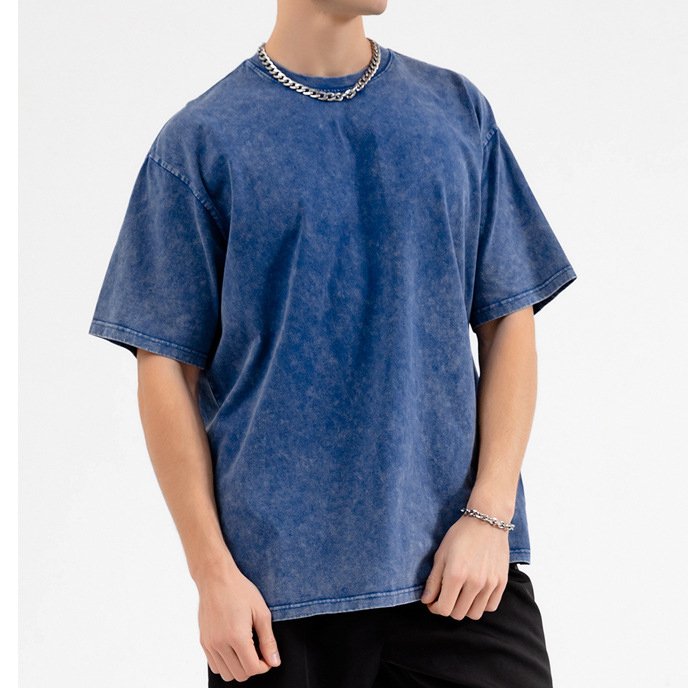 Men's Heavyweight Plus Size Acid Washed Cotton T-Shirts Colorful Plain Drop Shoulder with Custom Print for Boys