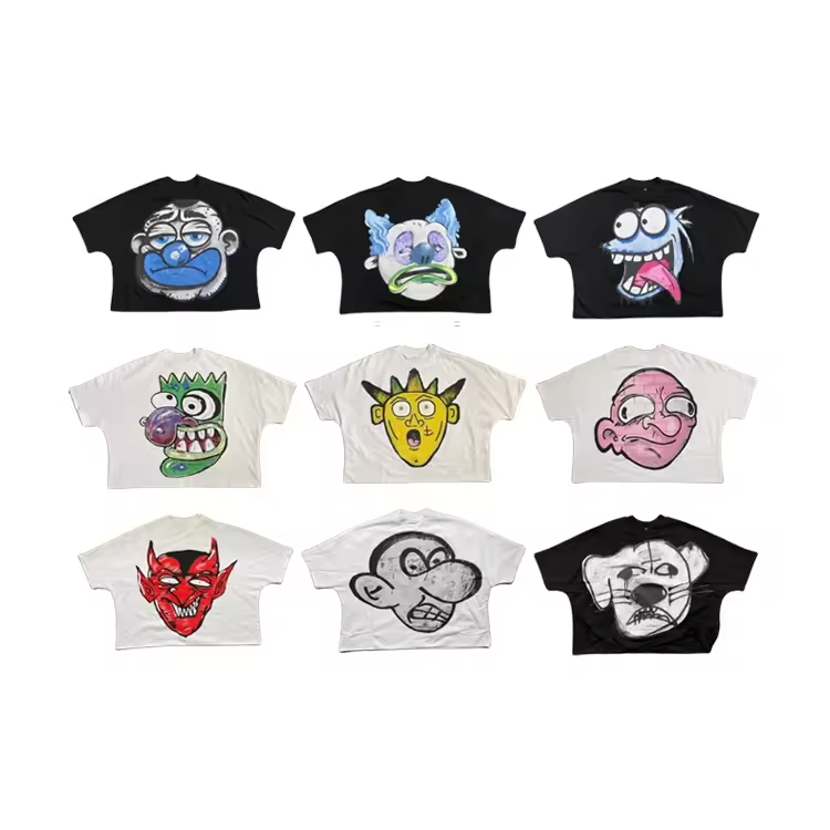 Wholesale Custom Logo Plus Size Men's Boxy T-shirts 300GSM Distressed Cotton Short Sleeve DTG Streetwear Boys Cropped T-Shirt