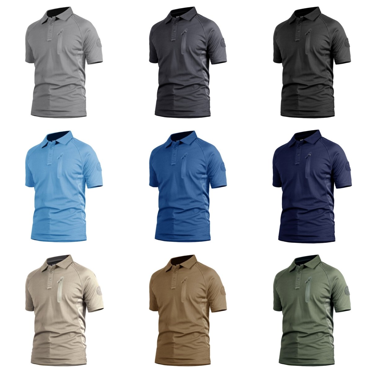 OEM Mens Comfy Breathable Short Sleeve Polo Shirts Casual Outdoor Camping Hunting Sports Quick Dry Zipper Pockets Men's T-shirts