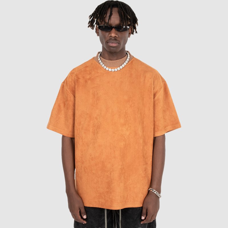 oem wholesale oversize drop shoulder tshirt custom logo print 100% Cotton tshirt blank suede Fabric men's t-shirt