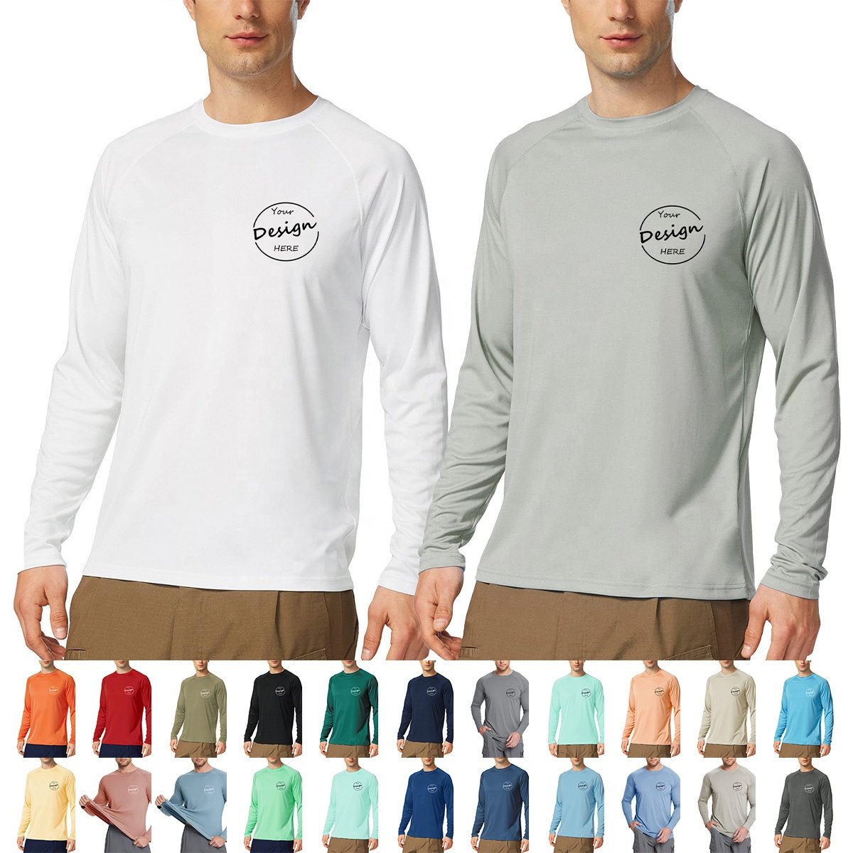 Spring Custom Embroidery Soft Comfy Cotton Tight Fit High Stretch Running Training Tops Men's T-shirts Long Sleeve Raglan
