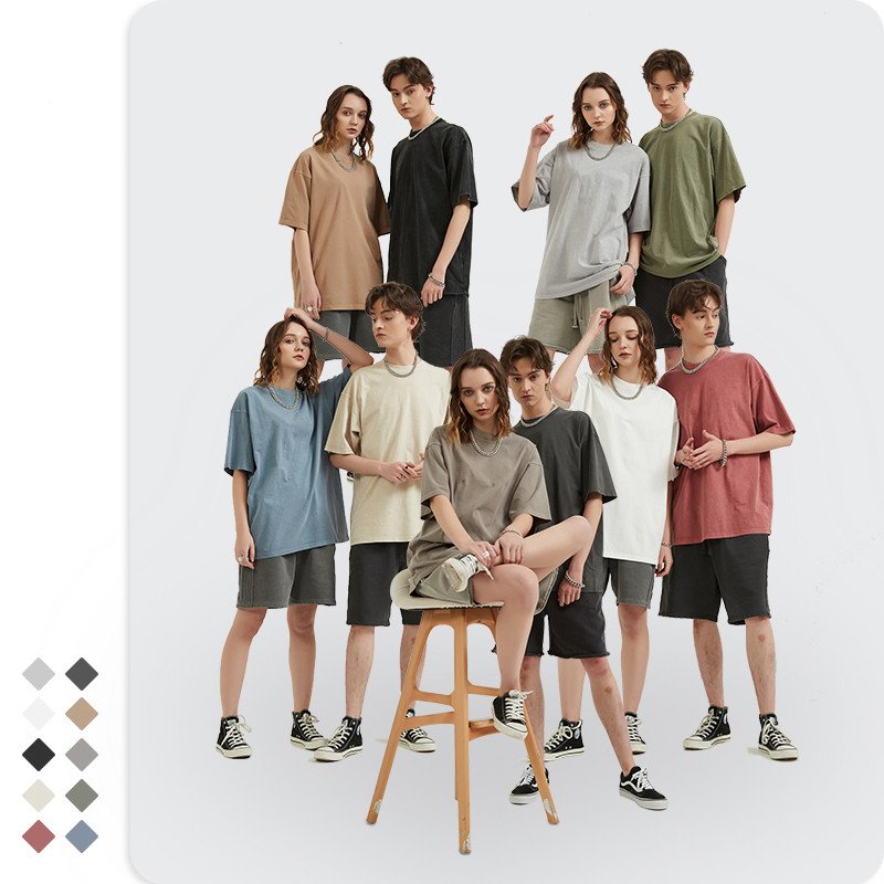 vintage wash vintage short sleeve T-shirt Loose cotton trendy T-shirt embroidered logo puff printing shirts