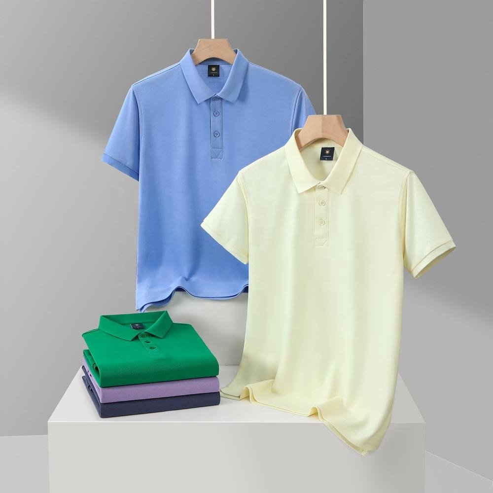 Casual Customized Uniform Plain Golf Blank T Shirt Mens Polo Shirts Fabric Short Sleeve Plain Dyed High Quality Cotton Knitted